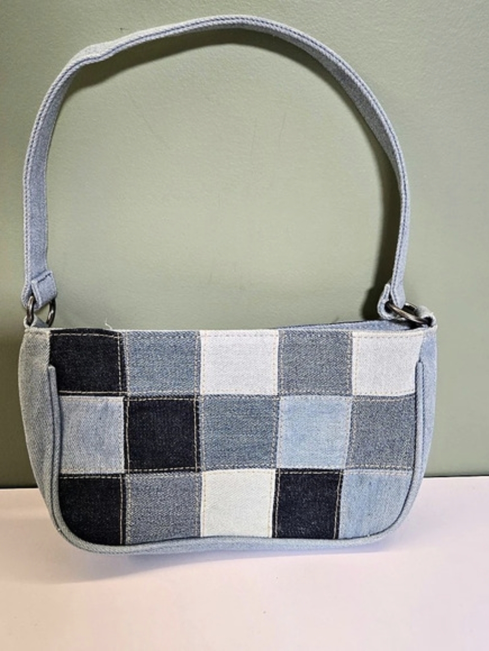 Y2K American Eagle Denim Patchwork Baguette Bag Purse